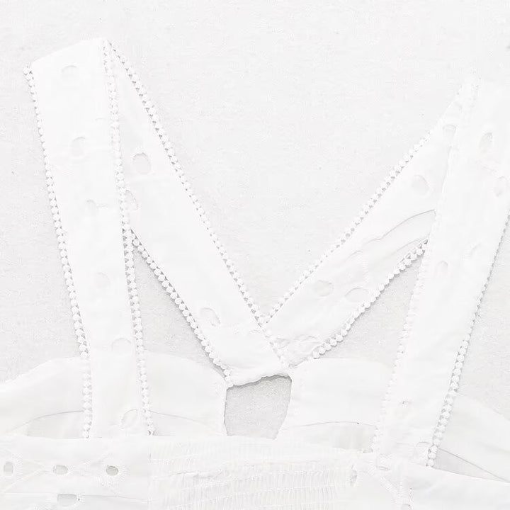 Damen Brokat-Crop-Top med elegant u-ringning och dekorerade axelremmar Mirla-Eva Jonsson