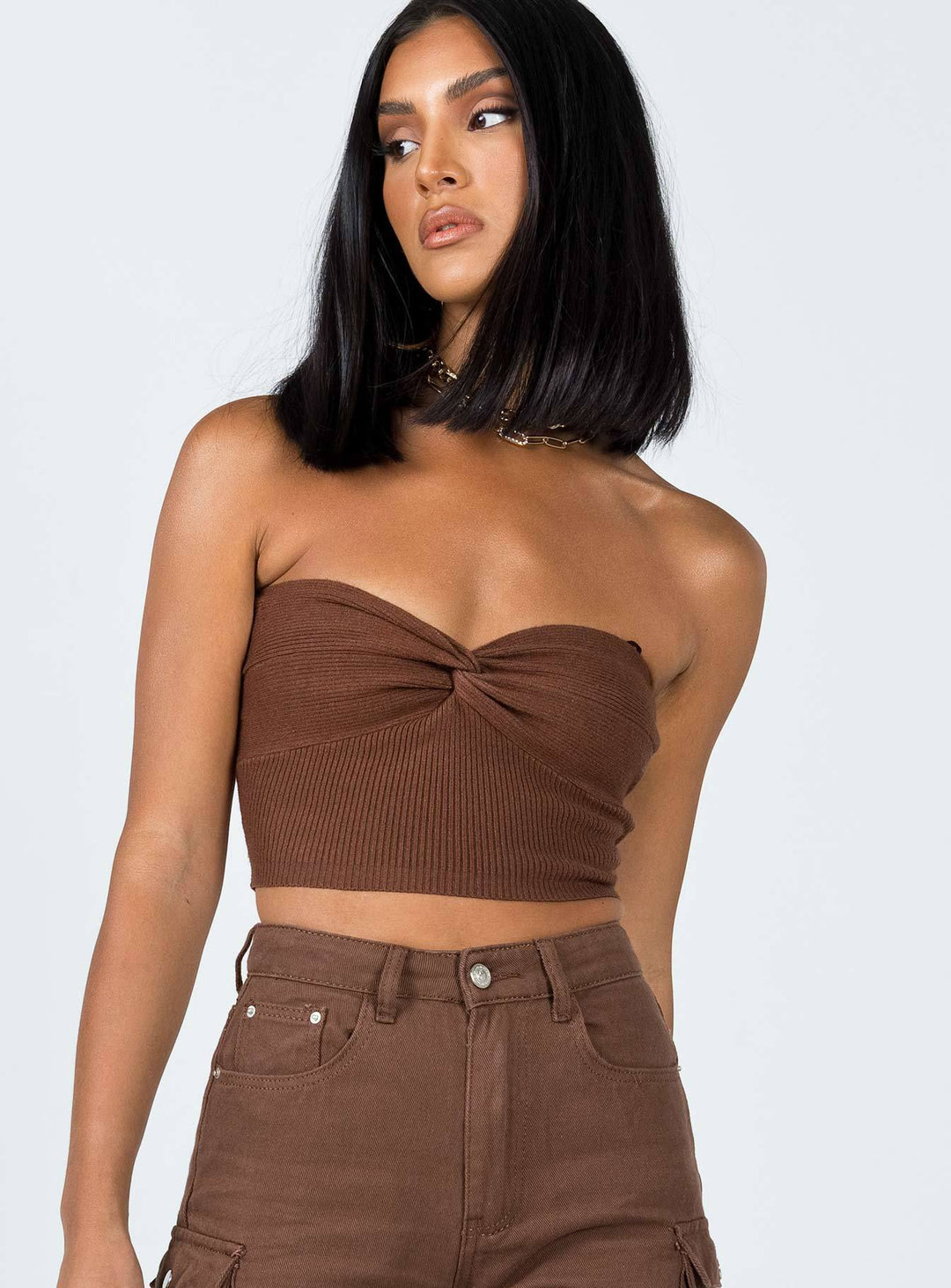 Damen Bustier-Top med dekorativ knut och ribbat design Mirla-Eva Jonsson