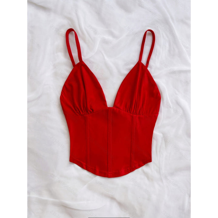 Damen Bustier-top med djup V-ringning och dekorativa rynkelement Mirla-Eva Jonsson