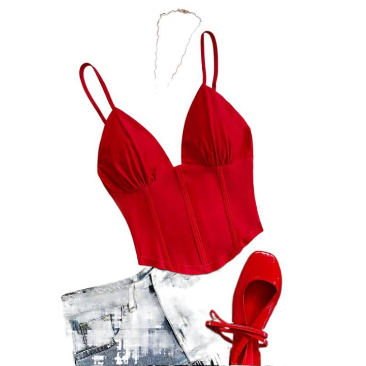 Damen Bustier-top med djup V-ringning och dekorativa rynkelement Mirla-Eva Jonsson