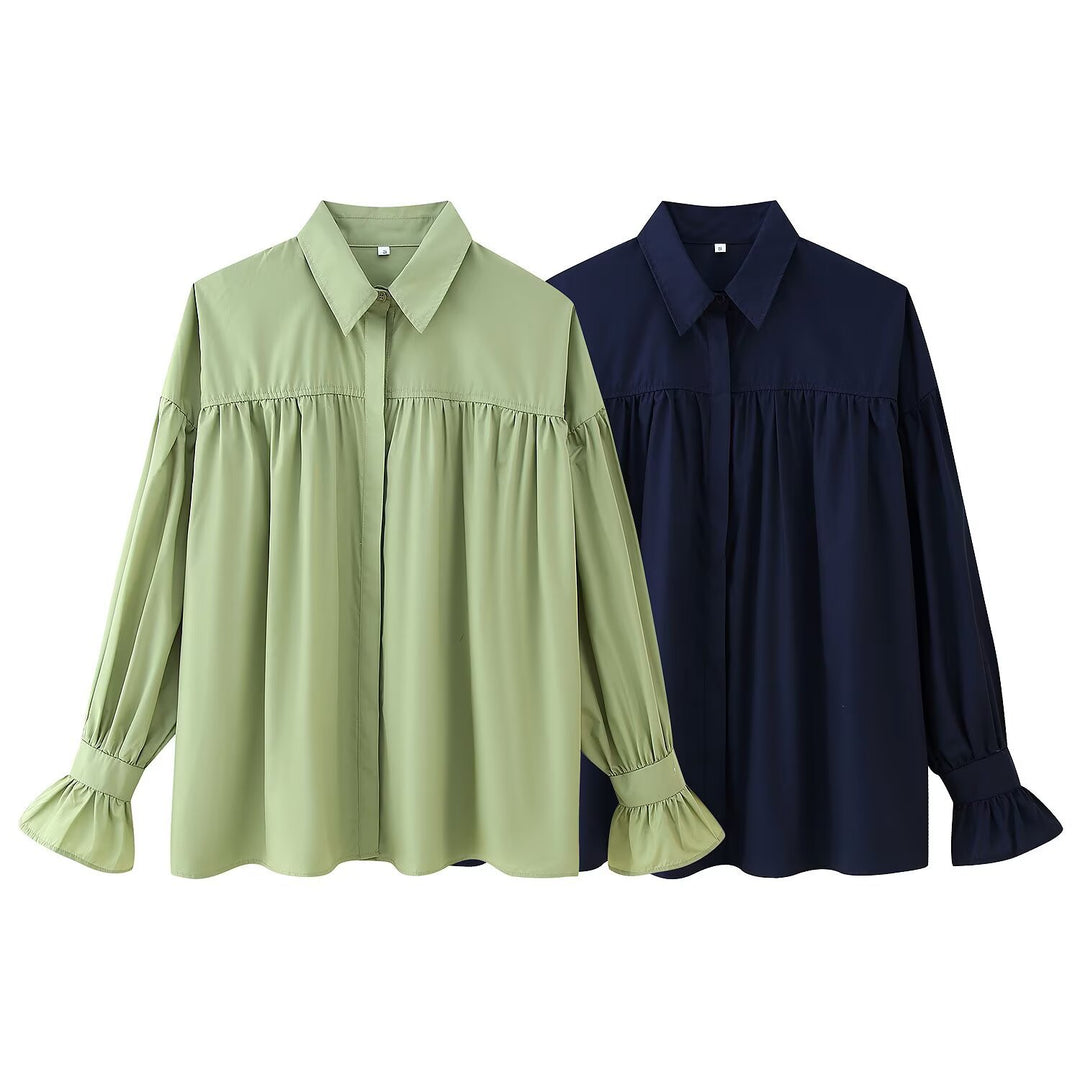 Damen Chic Blusenshirt med voluminösa ärmar och stilig krage Mirla-Eva Jonsson