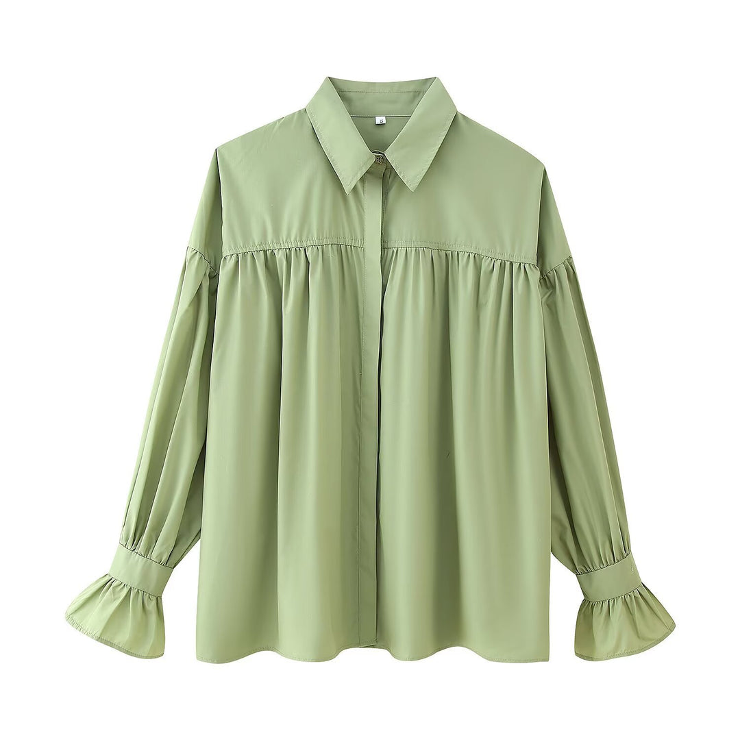 Damen Chic Blusenshirt med voluminösa ärmar och stilig krage Mirla-Eva Jonsson