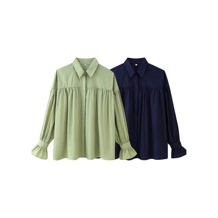 Damen Chic Blusenshirt med voluminösa ärmar och stilig krage Mirla-Eva Jonsson