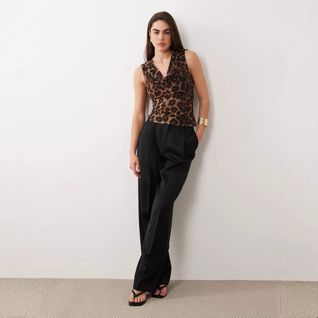Damen Cowl-Neck Top med leopardmönster Mirla-Eva Jonsson