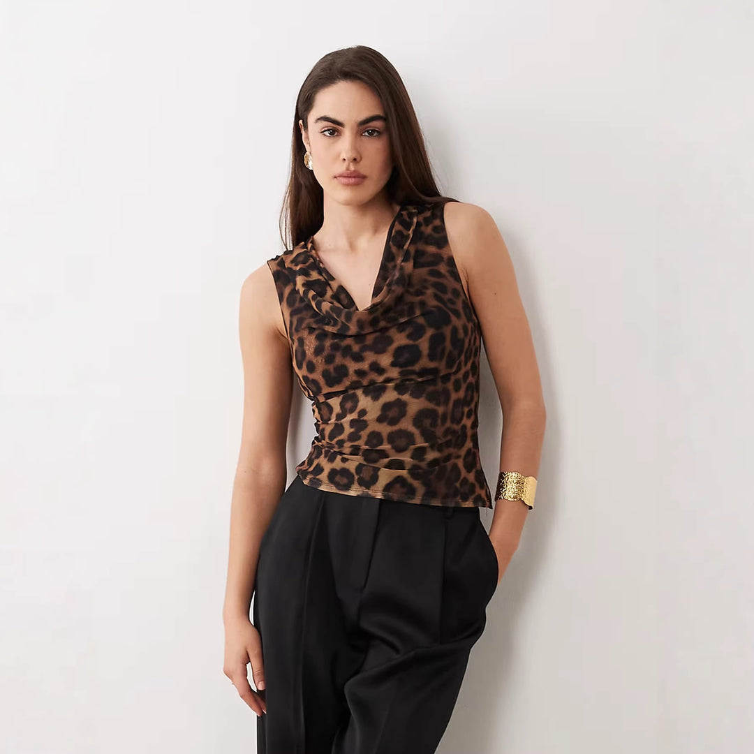 Damen Cowl-Neck Top med leopardmönster Mirla-Eva Jonsson