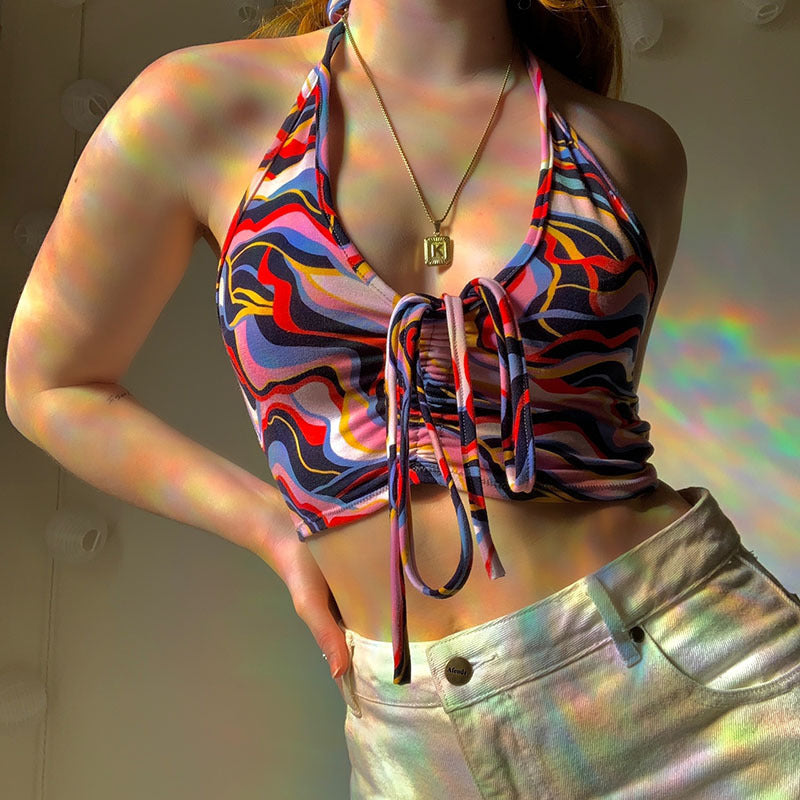 Damen Crop-Bikini-top med snörning och färgglad design Mirla-Eva Jonsson