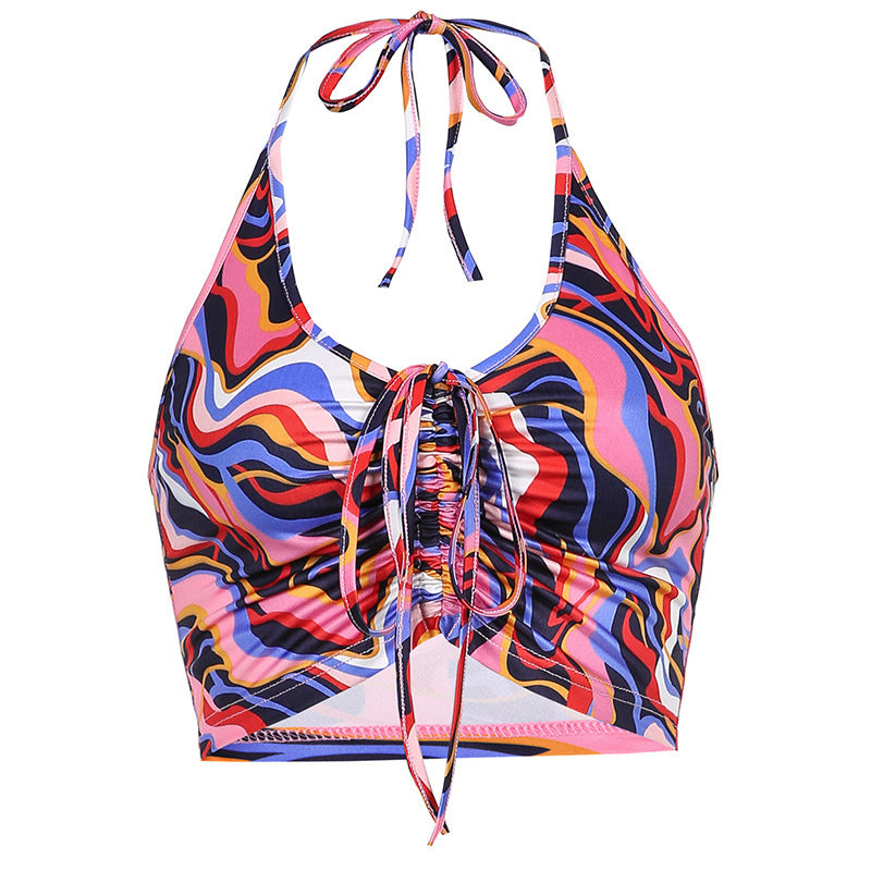 Damen Crop-Bikini-top med snörning och färgglad design Mirla-Eva Jonsson