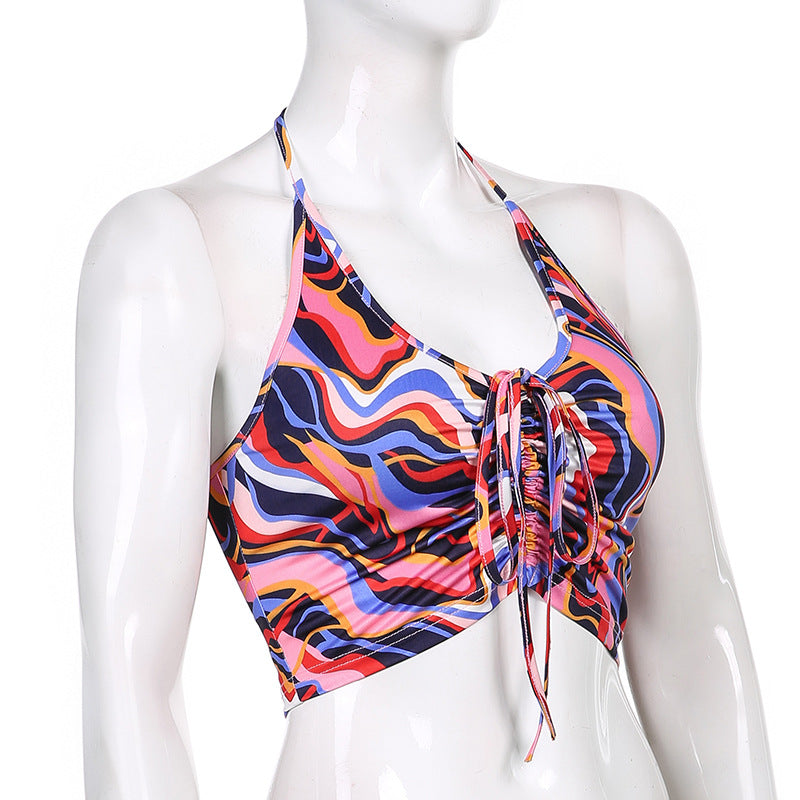 Damen Crop-Bikini-top med snörning och färgglad design Mirla-Eva Jonsson
