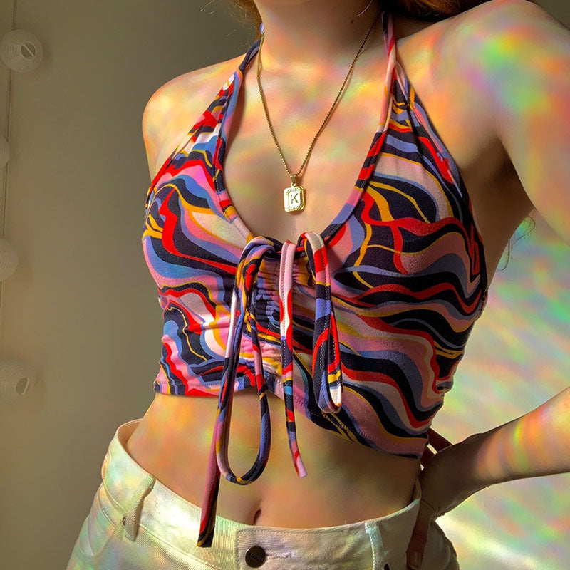 Damen Crop-Bikini-top med snörning och färgglad design Mirla-Eva Jonsson