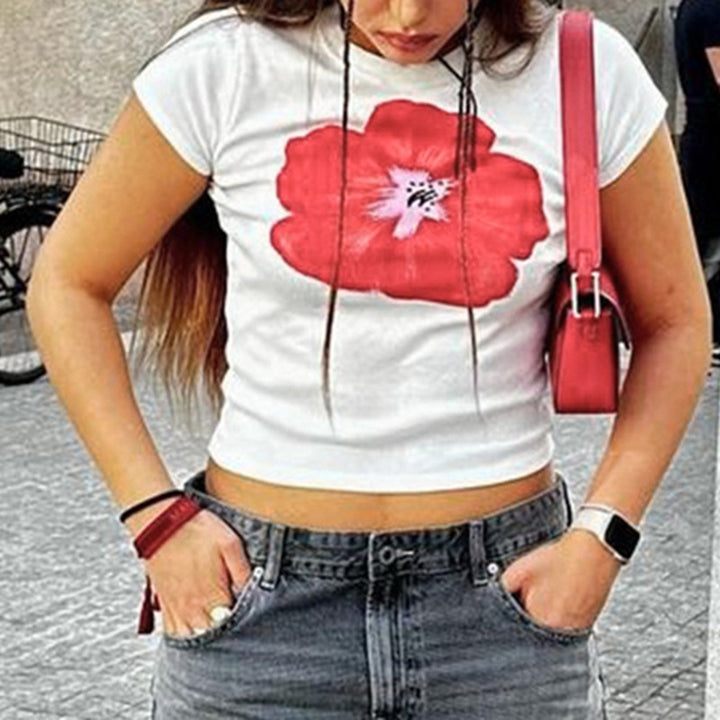 Damen Crop-T-Shirt med floraltryck Mirla-Eva Jonsson