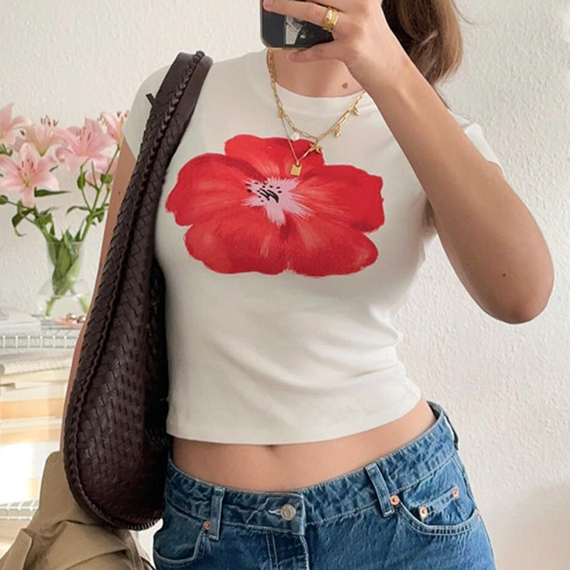 Damen Crop-T-Shirt med floraltryck Mirla-Eva Jonsson