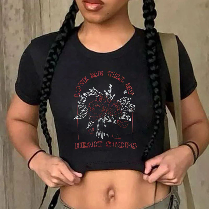 Damen Crop-T-Shirt med iögonfallande statement-tryck Mirla-Eva Jonsson