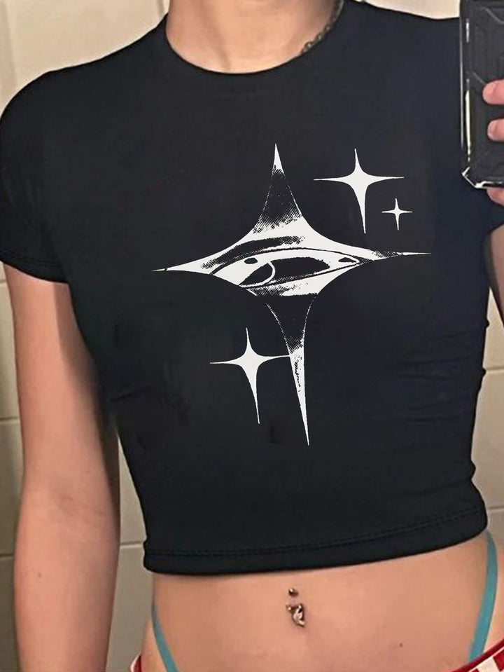 Damen Crop-T-Shirt med iögonfallande statement-tryck Mirla-Eva Jonsson