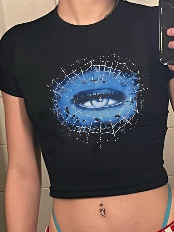 Damen Crop-T-Shirt med iögonfallande statement-tryck Mirla-Eva Jonsson