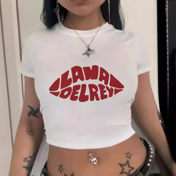 Damen Crop-T-Shirt med iögonfallande statement-tryck Mirla-Eva Jonsson