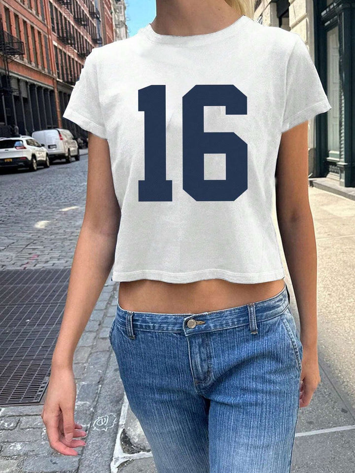 Damen Crop-T-Shirt med konstnärlig blodtrycksdesign Mirla-Eva Jonsson