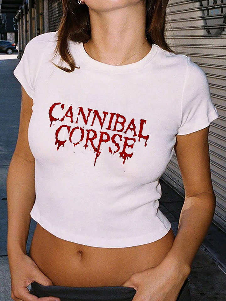 Damen Crop-T-Shirt med konstnärlig blodtrycksdesign Mirla-Eva Jonsson
