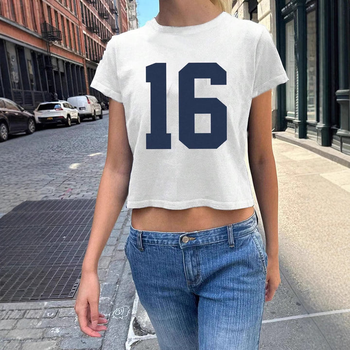 Damen Crop-T-Shirt med konstnärlig blodtrycksdesign Mirla-Eva Jonsson