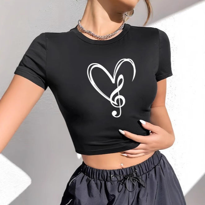 Damen Crop-T-Shirt med kreativ text och figurformande snitt Mirla-Eva Jonsson