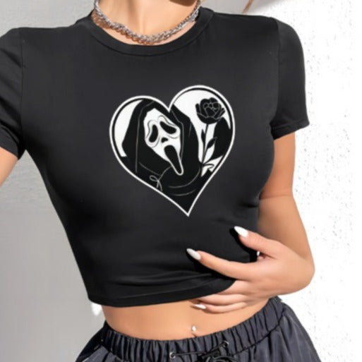 Damen Crop-T-Shirt med kreativ text och figurformande snitt Mirla-Eva Jonsson