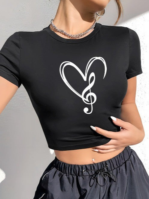 Damen Crop-T-Shirt med kreativ text och figurformande snitt Mirla-Eva Jonsson