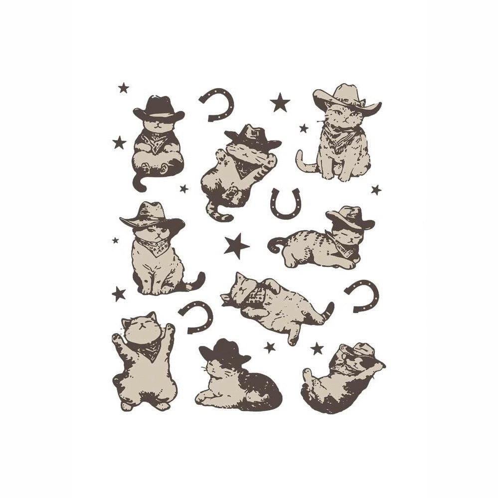 Damen Crop-T-Shirt mit verspieltem Katzenmotiv und Cowboy-Design Mirla-Eva Jonsson