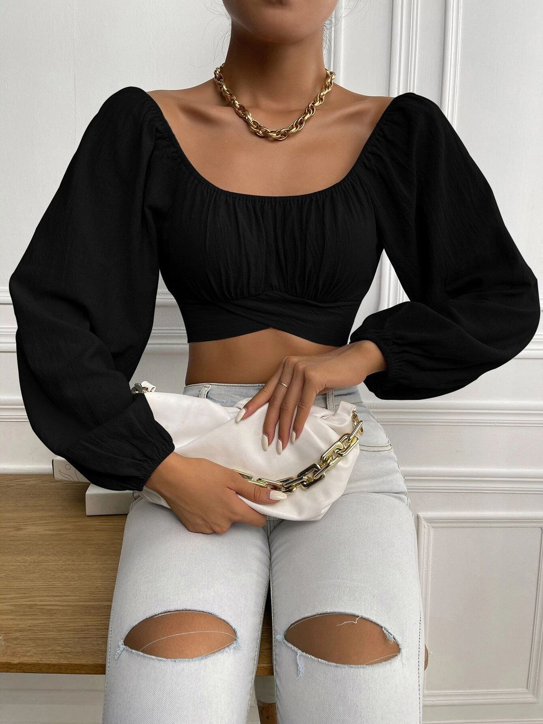 Damen Crop Top med balettärmar och rynkat design Mirla-Eva Jonsson