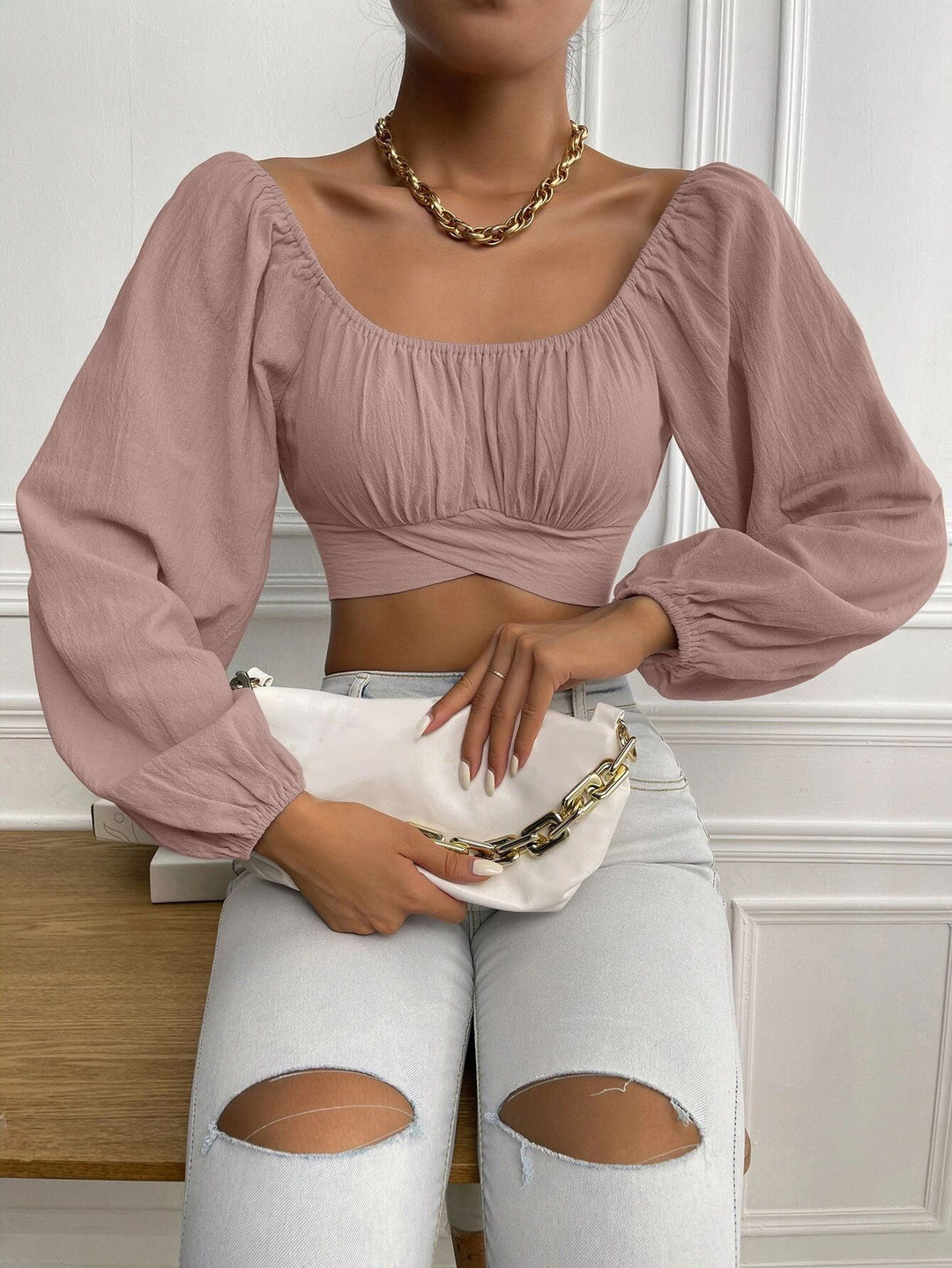 Damen Crop Top med balettärmar och rynkat design Mirla-Eva Jonsson