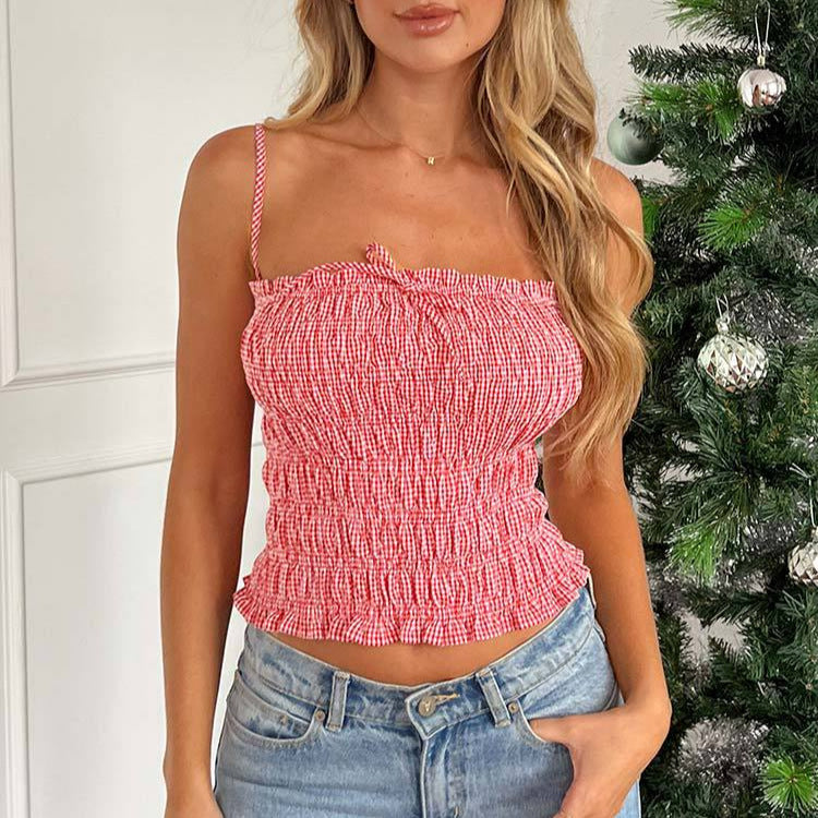 Damen Crop Top med elastisk volangdesign och justerbara axelremmar Mirla-Eva Jonsson