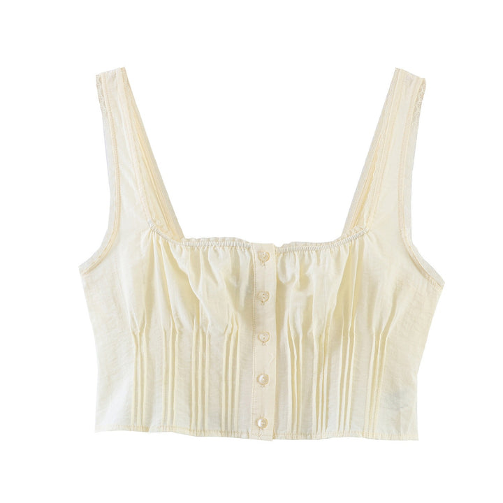 Damen-Crop-Top med fina veck och prydnadsknappar Mirla-Eva Jonsson