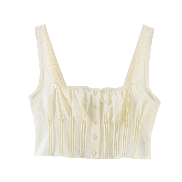 Damen-Crop-Top med fina veck och prydnadsknappar Mirla-Eva Jonsson