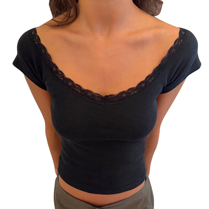 Damen Crop-Top med spetskant och axellöst design Mirla-Eva Jonsson