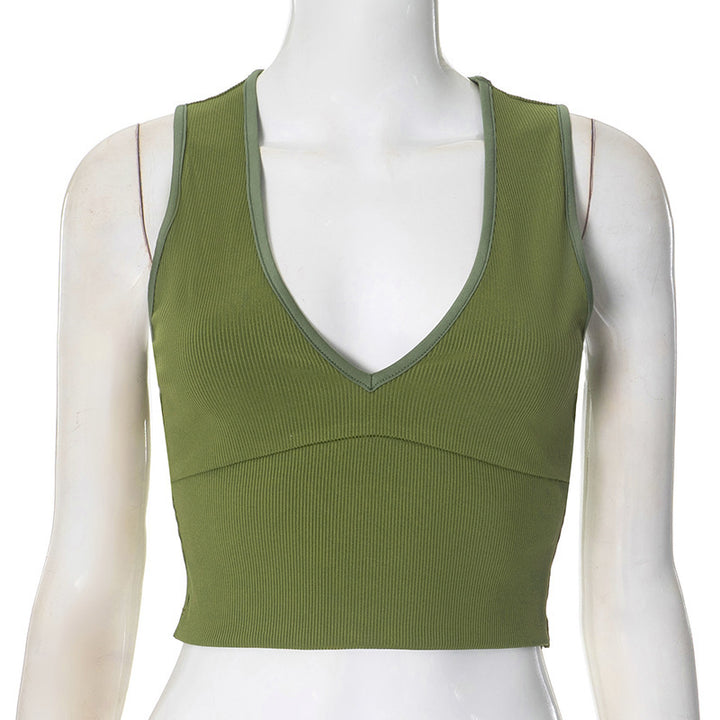 Damen Crop-Top med stiligt V-urringning och fin ribbstruktur Mirla-Eva Jonsson