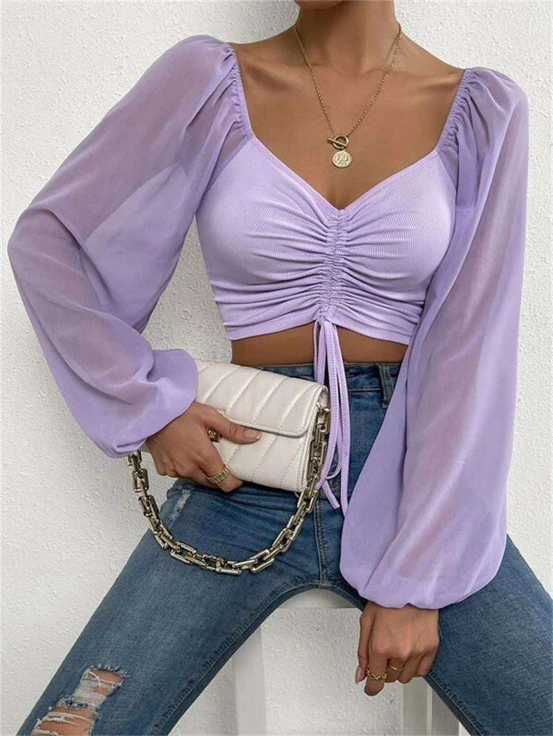Damen Crop-Top med strukturerad kropp och eleganta puffärmar Mirla-Eva Jonsson