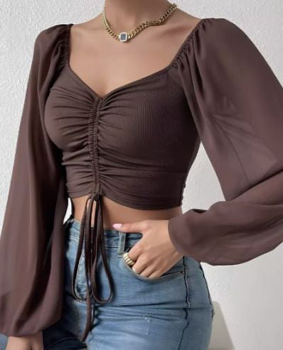 Damen Crop-Top med strukturerad kropp och eleganta puffärmar Mirla-Eva Jonsson