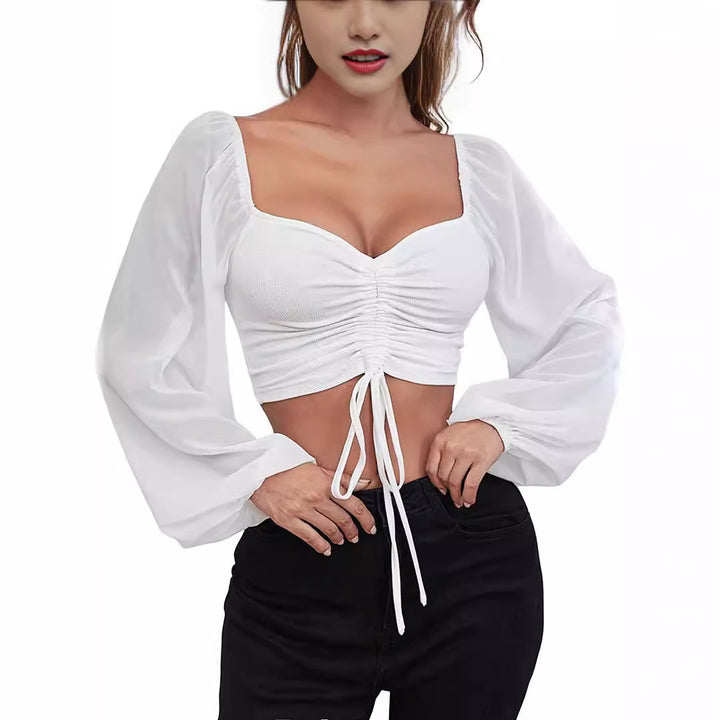 Damen Crop-Top med strukturerad kropp och eleganta puffärmar Mirla-Eva Jonsson