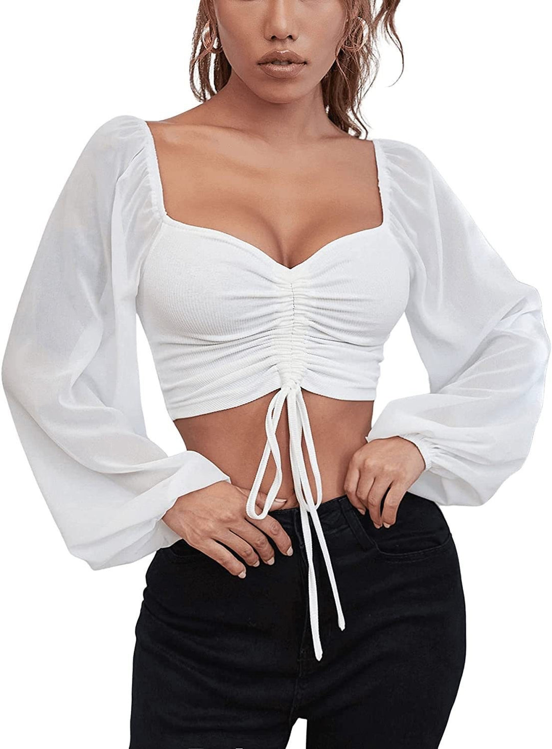 Damen Crop-Top med strukturerad kropp och eleganta puffärmar Mirla-Eva Jonsson