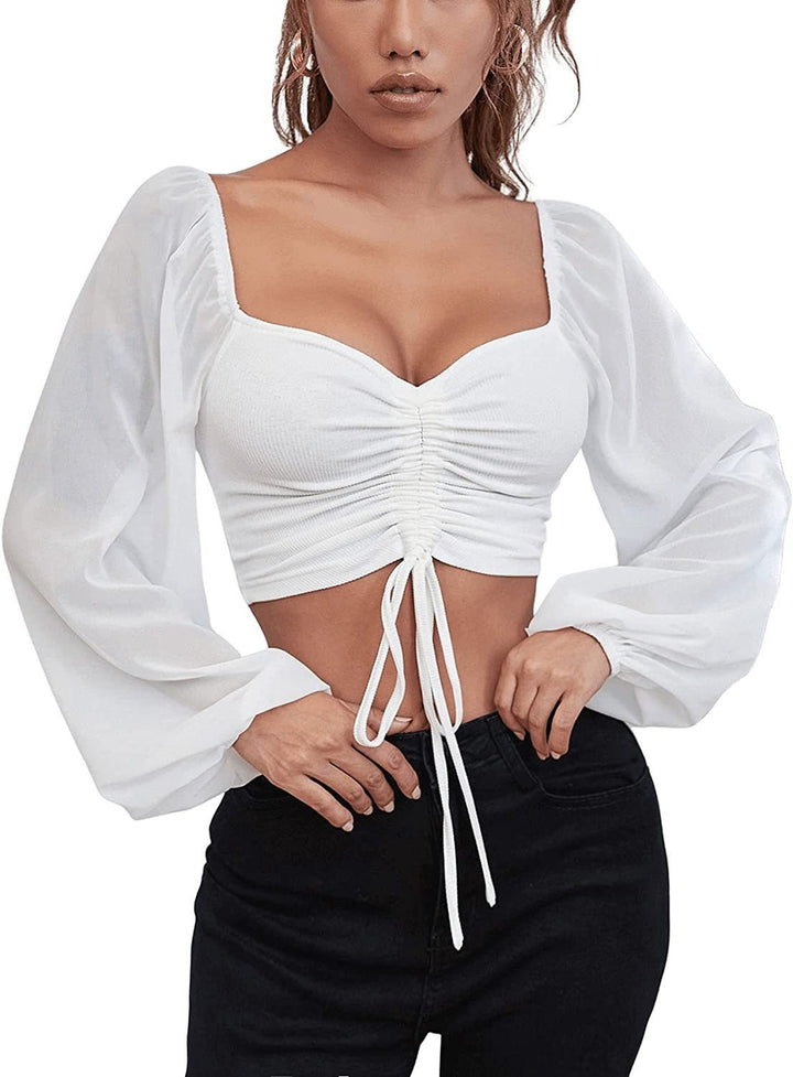 Damen Crop-Top med strukturerad kropp och eleganta puffärmar Mirla-Eva Jonsson