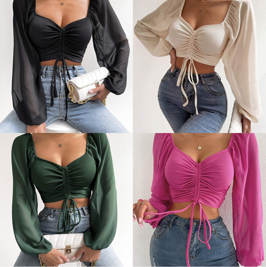 Damen Crop-Top med strukturerad kropp och eleganta puffärmar Mirla-Eva Jonsson