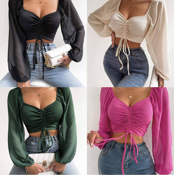 Damen Crop-Top med strukturerad kropp och eleganta puffärmar Mirla-Eva Jonsson