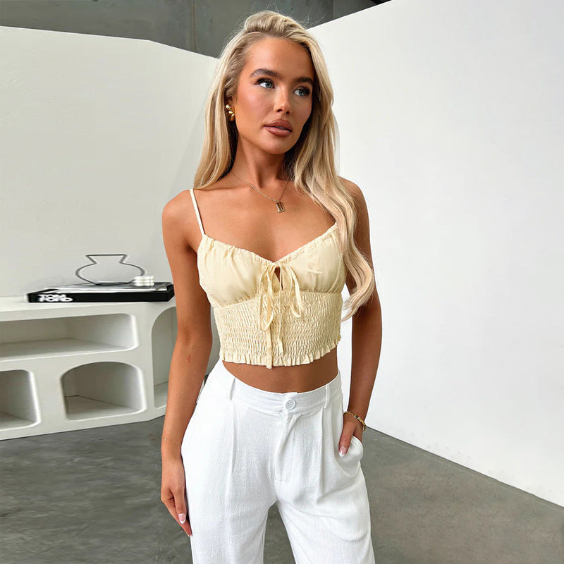 Damen Crop-Top med volangdetaljer och justerbara spaghetti-straps Mirla-Eva Jonsson