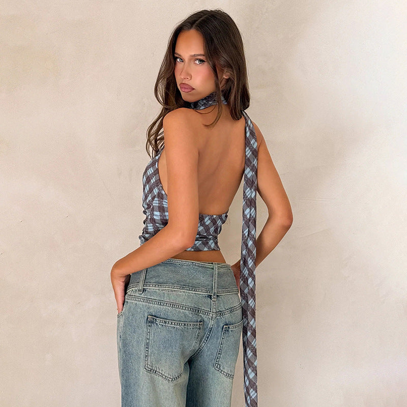 Damen Crop Top mit Raffung und modischem Karo-Muster Mirla-Eva Jonsson