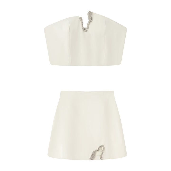 Damen Crop-Top och Mini-Kjol Set med dekorativ detalj Mirla-Eva Jonsson