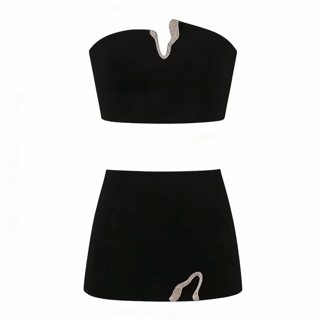Damen Crop-Top och Mini-Kjol Set med dekorativ detalj Mirla-Eva Jonsson