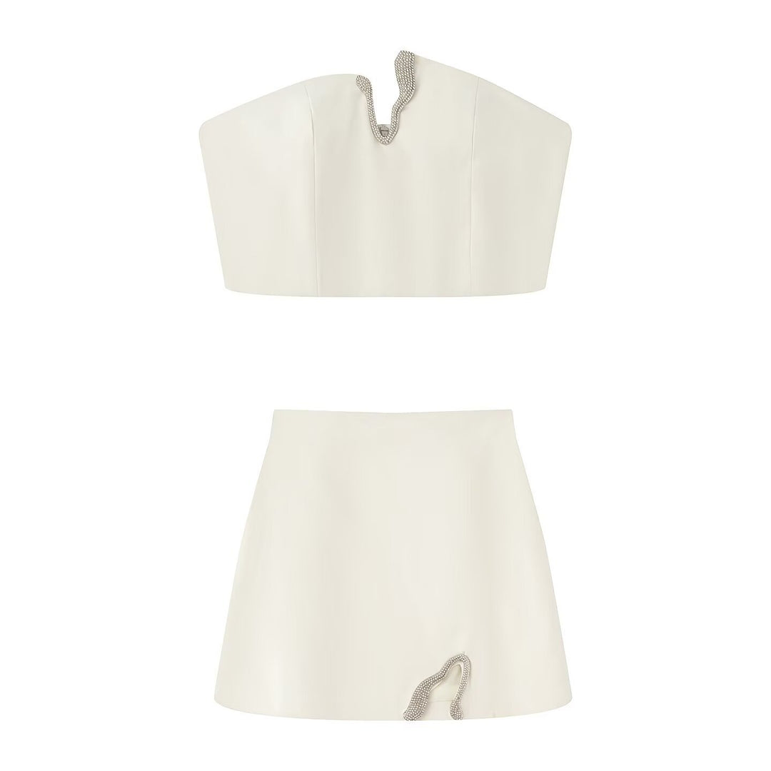 Damen Crop-Top och Mini-Kjol Set med dekorativ detalj Mirla-Eva Jonsson