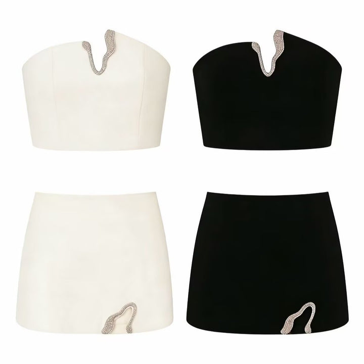 Damen Crop-Top och Mini-Kjol Set med dekorativ detalj Mirla-Eva Jonsson