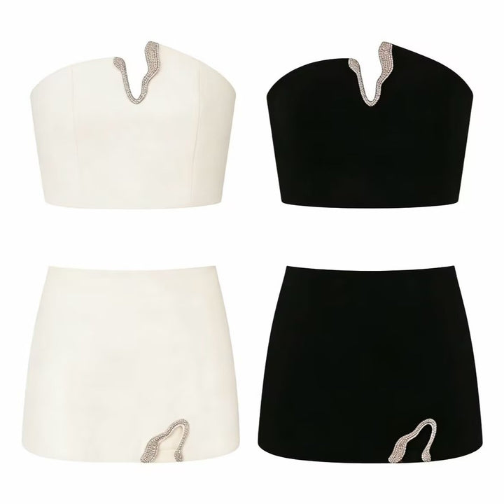 Damen Crop-Top och Mini-Kjol Set med dekorativ detalj Mirla-Eva Jonsson