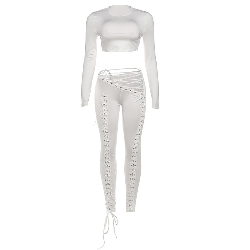 Damen Crop-Top och höga leggings med snörningsdetaljer Mirla-Eva Jonsson