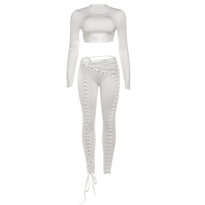 Damen Crop-Top och höga leggings med snörningsdetaljer Mirla-Eva Jonsson