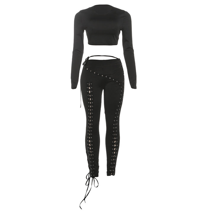 Damen Crop-Top och höga leggings med snörningsdetaljer Mirla-Eva Jonsson